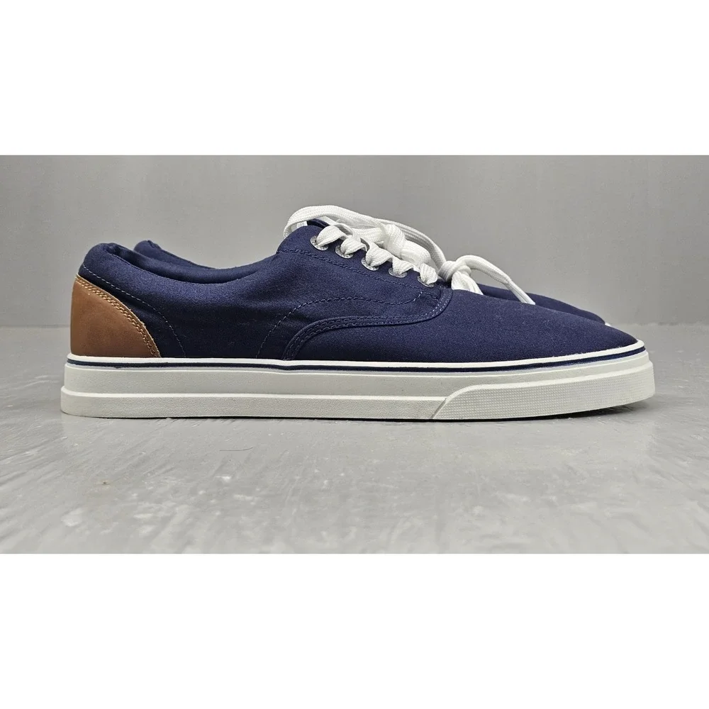 Chaps CHACE Sneakers Mens 10.5 Navy Blue Canvas Lace-Up Casual Preppy‎ Shoes